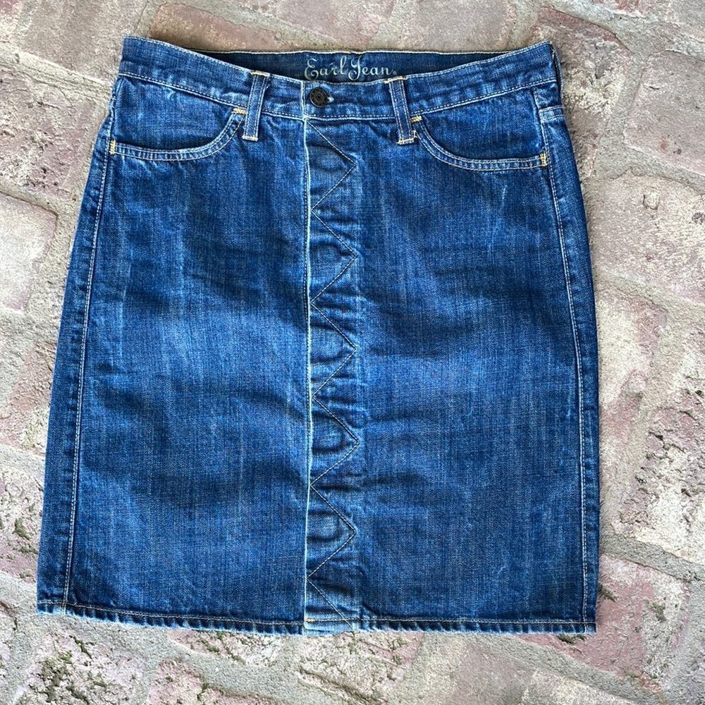 Earl Jeans Limited Edition Button Snap Closure A-Line Denim Jeans Skirt Size S